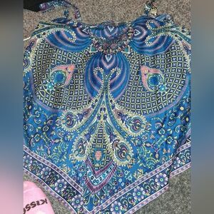 Blue Paisley Print Tank Top With Pinted Bottom Front Feels Like Silk